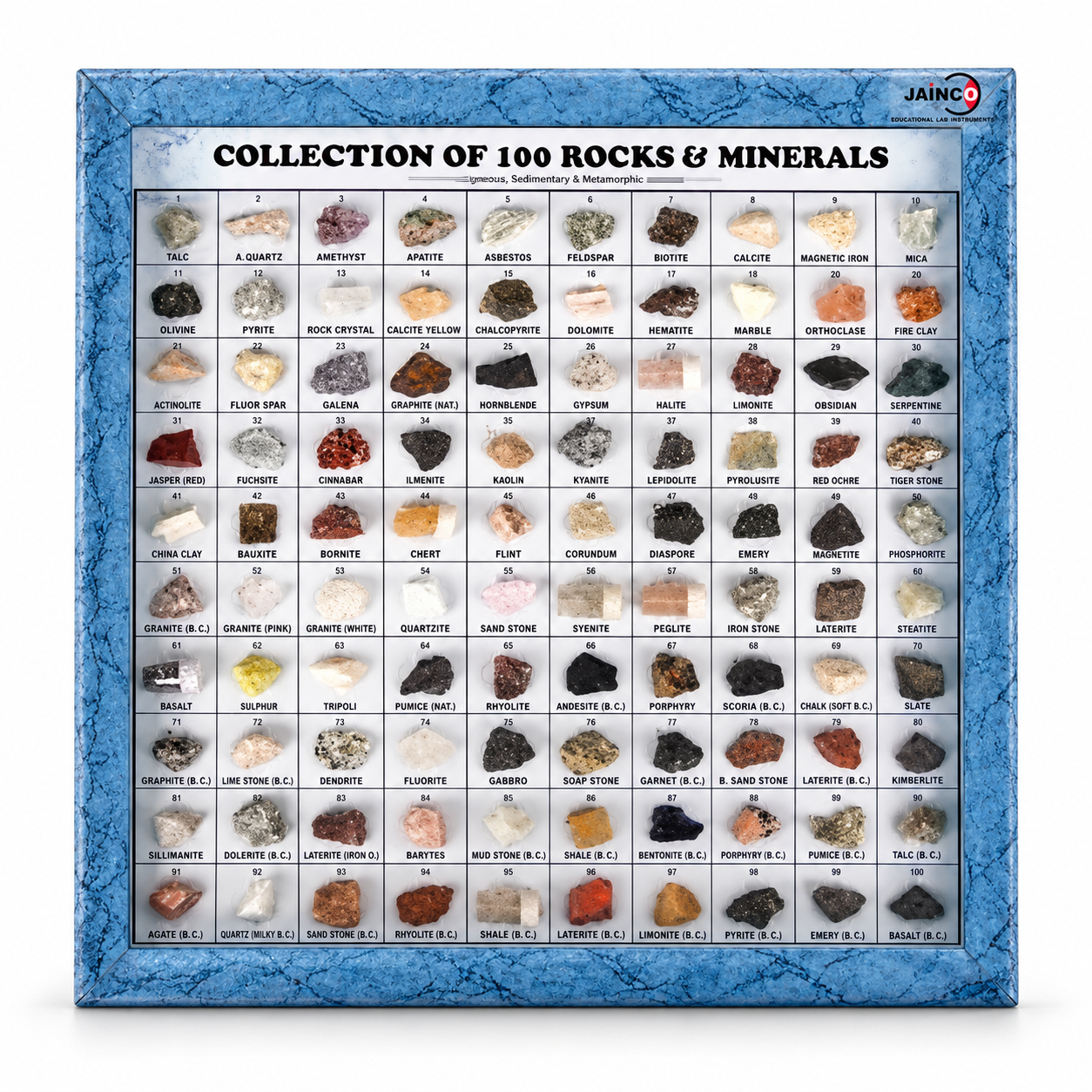 Collection of 100 Rocks and Minerals